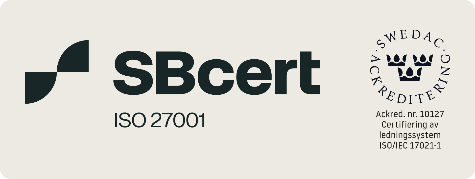 ISO 27001 certifierad av SBcert